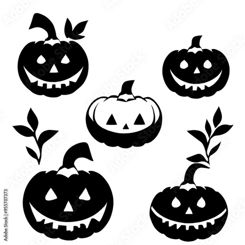 primitive outline illustration. halloween a pattern of pumpkins with faces carved on them