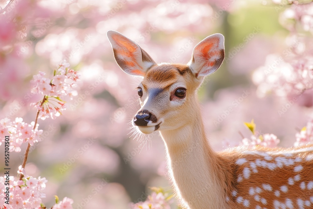Stunning deer amidst vibrant cherry blossoms in a tokyo park, japan s natural beauty Stunning deer amidst vibrant cherry blossoms in a tokyo park, japan s natural beauty