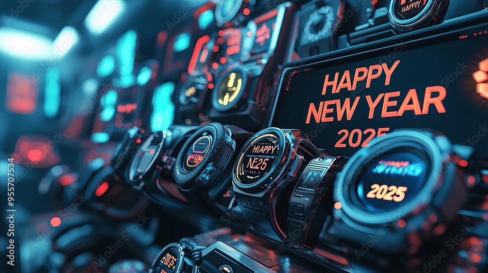 Happy New Year 2025  Futuristic Gadgets Smartwatches