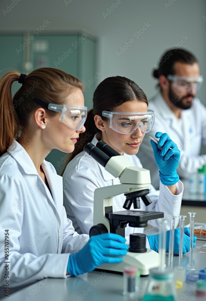 Scientists working in a laboratory, using a microscope and wearing protective eyewear and gloves, symbolizing research, innovation, and scientific discovery.
Scientists working in a laboratory, using a microscope and wearing protective eyewear and gloves, symbolizing research, innovation, and scientific discovery.