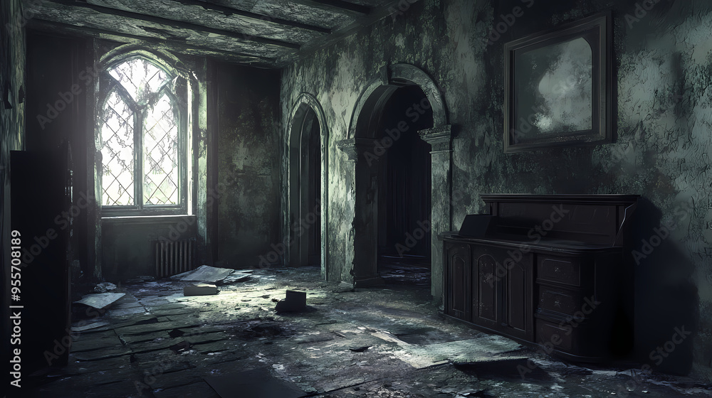 A creepy abandoned room in an abandoned castle, generated with generative ai. Abandoned. Illustration A creepy abandoned room in an abandoned castle, generated with generative ai. Abandoned. Illustration