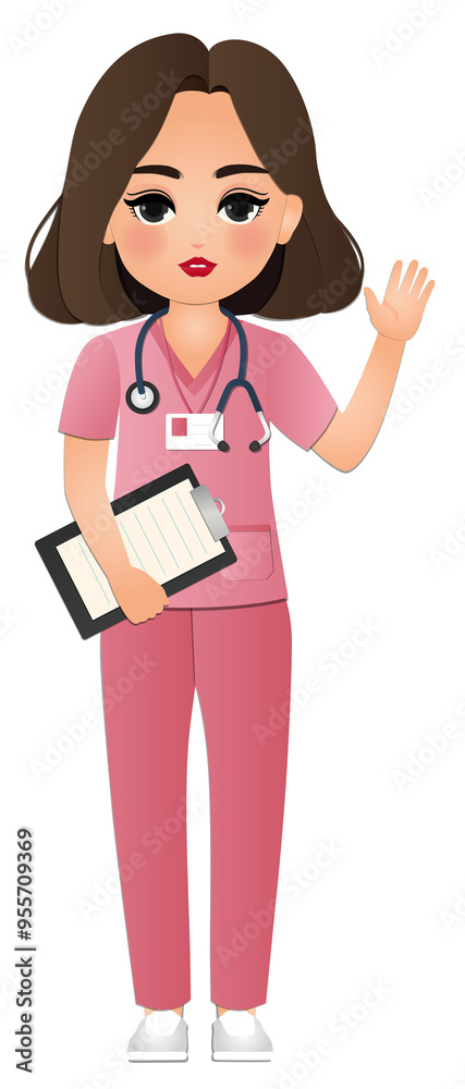 Cute cartoon woman in nurse uniform with different acting character Cute cartoon woman in nurse uniform with different acting character