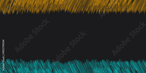 Abstract frame with glitter texture, central void on a black background. Grunge lines creating gilded abstract particles. Stock vector illustration.