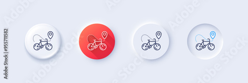 Bike delivery line icon. Neumorphic, Red gradient, 3d pin buttons. Contactless order sign. Package delivery symbol. Line icons. Neumorphic buttons with outline signs. Vector
