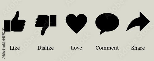 Like dislike love comment share feedback reply user interface vector icons button set social media buttons facebook thumb up flat icon website communication reaction emotion