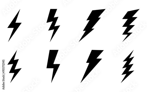 Lightning thunderbolt flash icon set power electricity charge energy sign symbol battery buttons vector black icons set