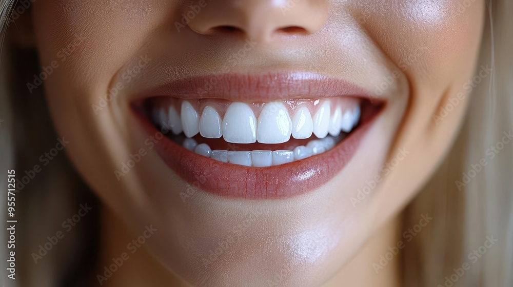 Fototapeta premium radiant smile transformation confident woman beams after dental implant procedure closeup portrait emphasizes naturallooking teeth capturing renewed selfassurance and joy