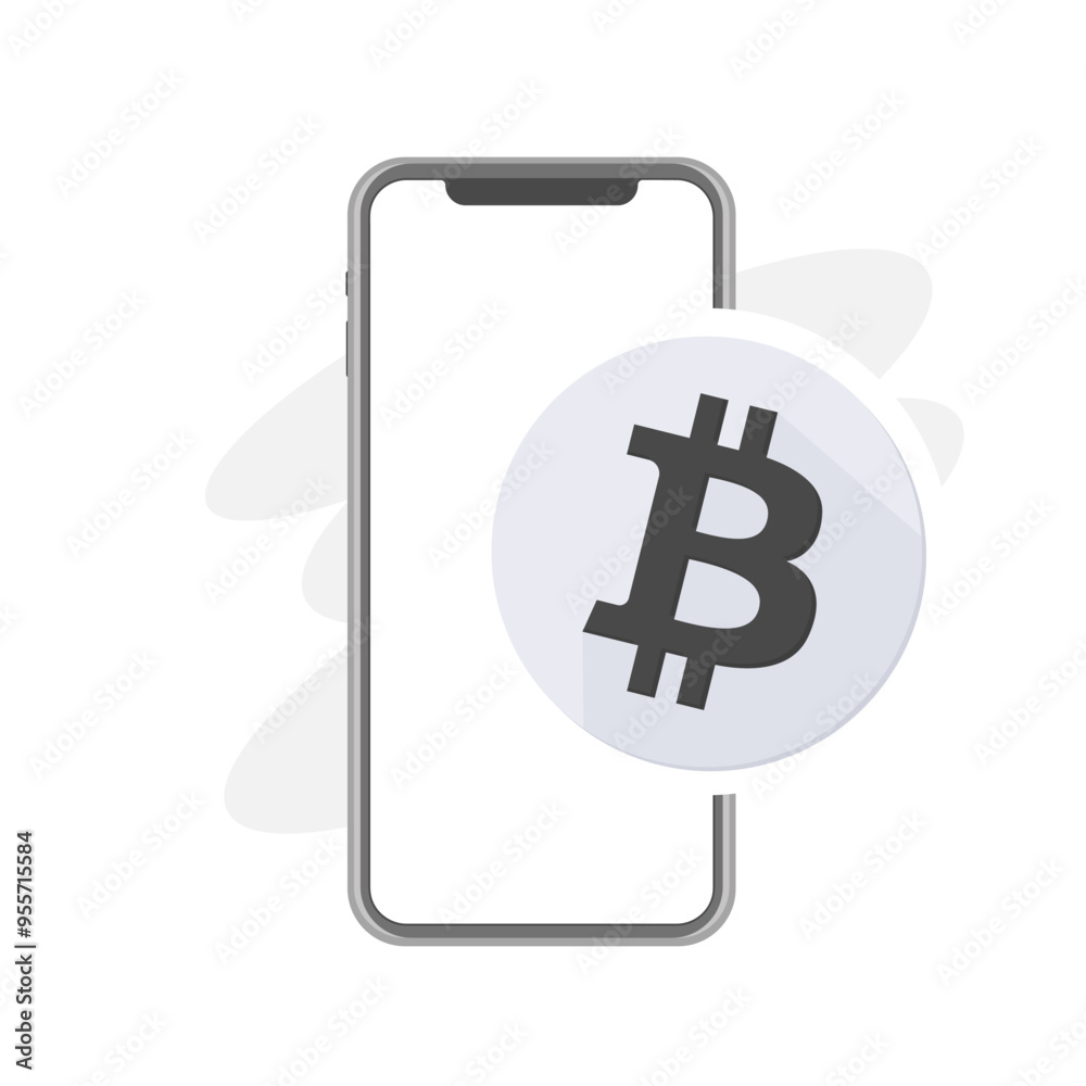 crypto mobile mining, cryptocurrency, bitcoin grey icon with smartphone, trading by phone, vector illustration crypto mobile mining, cryptocurrency, bitcoin grey icon with smartphone, trading by phone, vector illustration