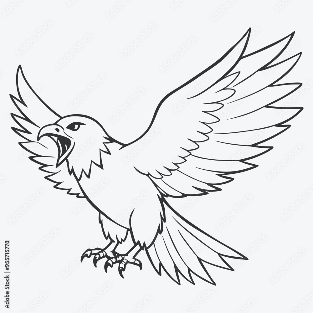 Fototapeta premium Fierce Black Kite Bird Roaring Stunning Line Art Illustration