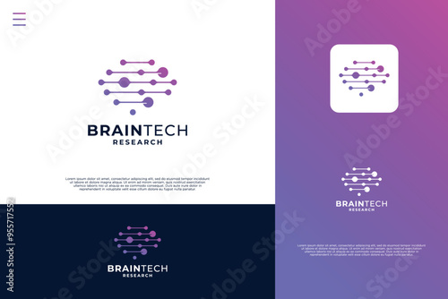 Digital brain connection logo design with artificial intelligence concept
