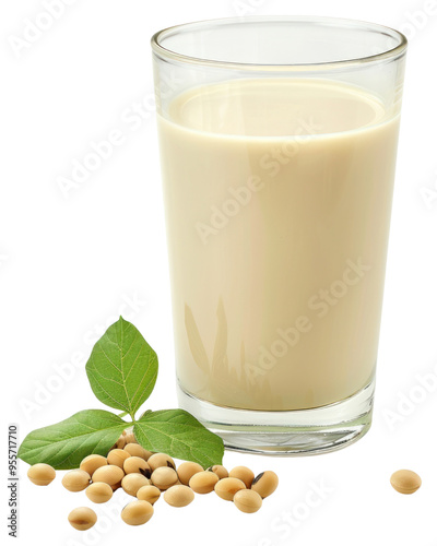 PNG Soy milk with soybeans leaves