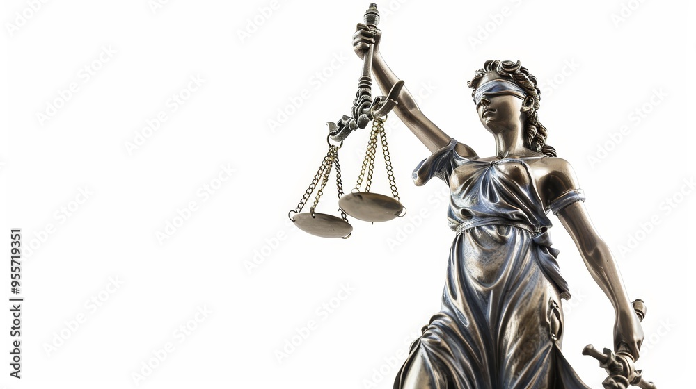 Obraz premium Lady justice statue isolated on white background a symbol of fairness and legal equity