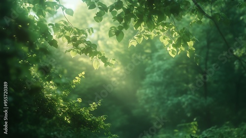 green forest with morning sun