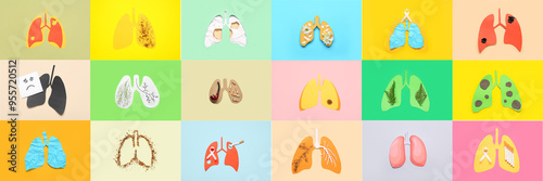 Set of paper lungs on color...