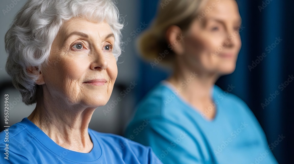 Senior woman with her caregiver during a light exercise routine, encouraging and supportive Senior woman with her caregiver during a light exercise routine, encouraging and supportive