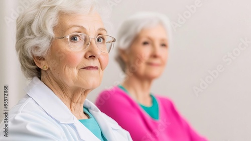 Senior woman with her caregiver during a light exercise routine, encouraging and supportive