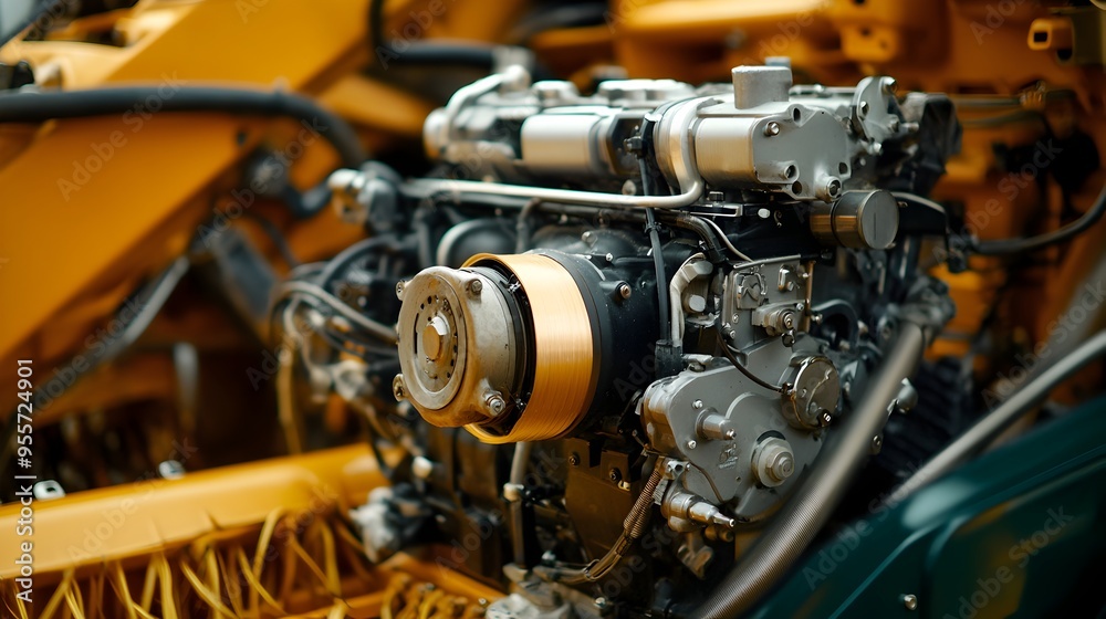 Powerful Industrial Engine on a Workbench in a Mechanical Workshop
