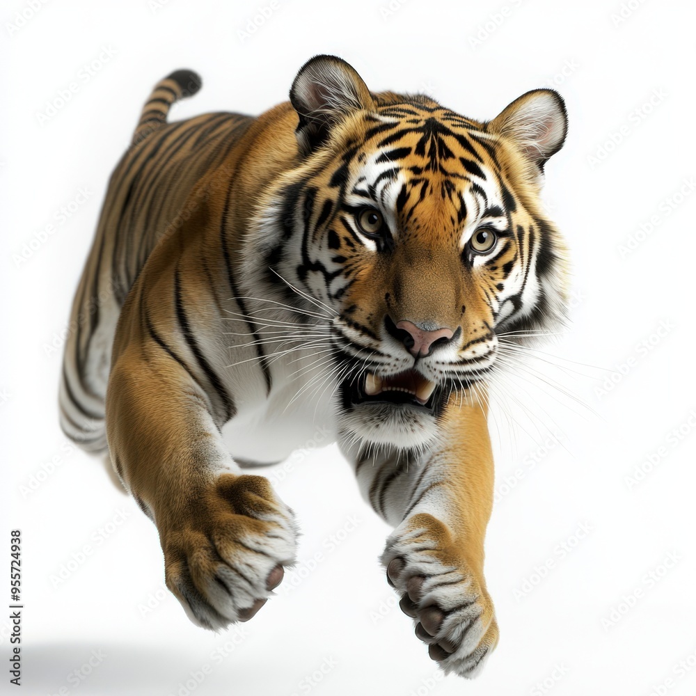 A majestic tiger leaps forward with powerful grace and fierce determination, showcasing its strength and beauty in motion. A majestic tiger leaps forward with powerful grace and fierce determination, showcasing its strength and beauty in motion.