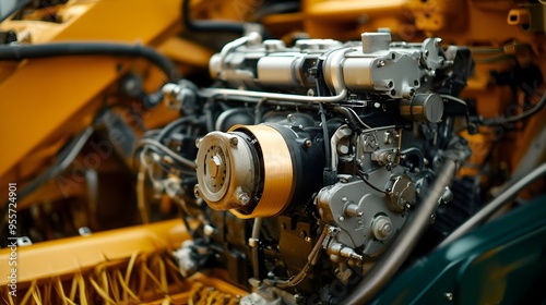 Powerful Industrial Engine on a Workbench in a Mechanical Workshop