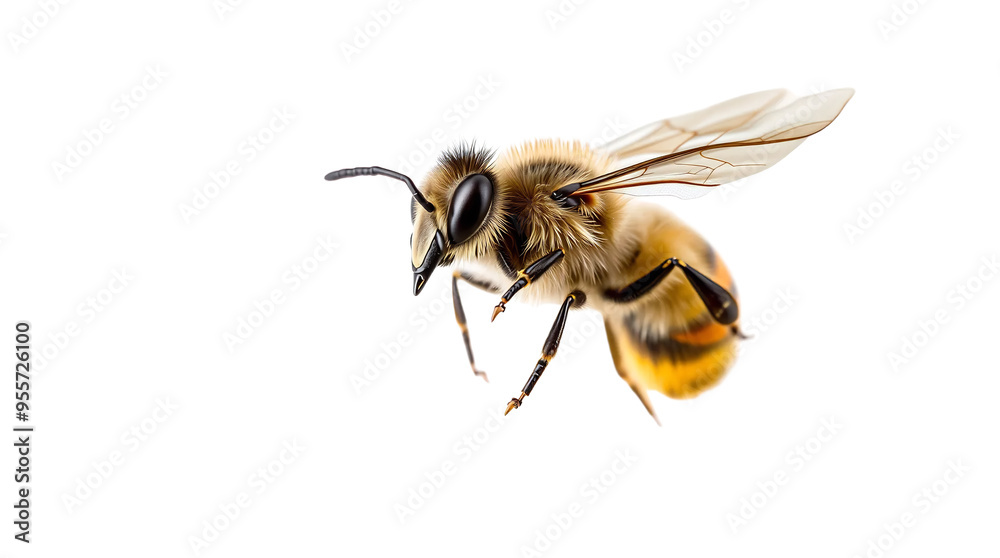a stunning bee is flying, isolated on transparent background, macro, incredible pollinator, generative AI a stunning bee is flying, isolated on transparent background, macro, incredible pollinator, generative AI