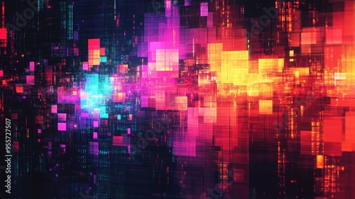 Wallpaper Mural digital glitch art background featuring distorted pixel patterns and vivid colors, creating an abstract and unique design concept Torontodigital.ca