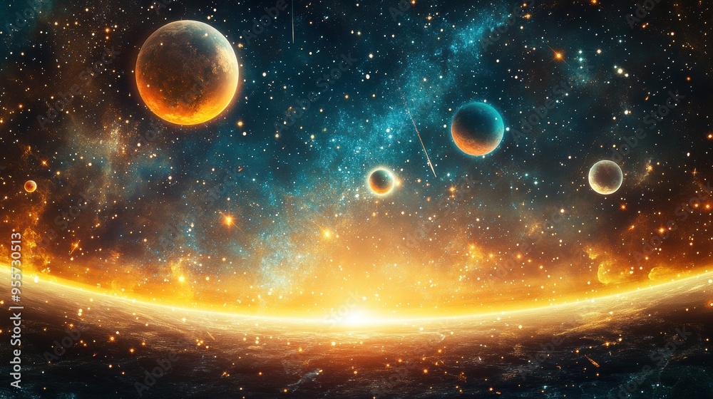 Obraz premium an awe-inspiring blend of planets, stars, and cosmic wonders, a captivating celestial artwork that sparks wonder and inspires the soul