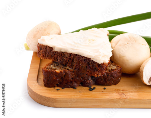 Wooden board of tasty sandw...