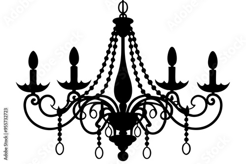 Elegant Chandelier Silhouette Vector Illustration- Timeless Lighting Design Art