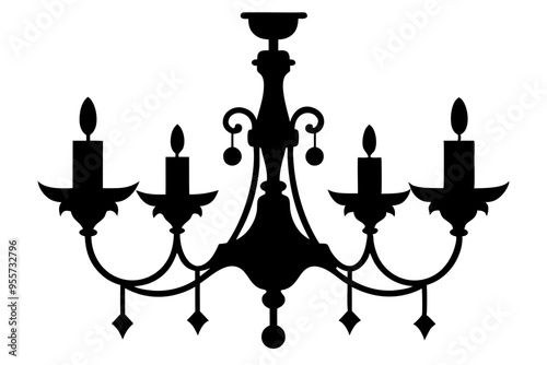 Elegant Chandelier Silhouette Vector Illustration- Timeless Lighting Design Art