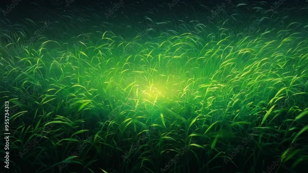 Lush Green Grass Swaying in Wind with Soft Glow Animation Video Lush Green Grass Swaying in Wind with Soft Glow Animation Video
