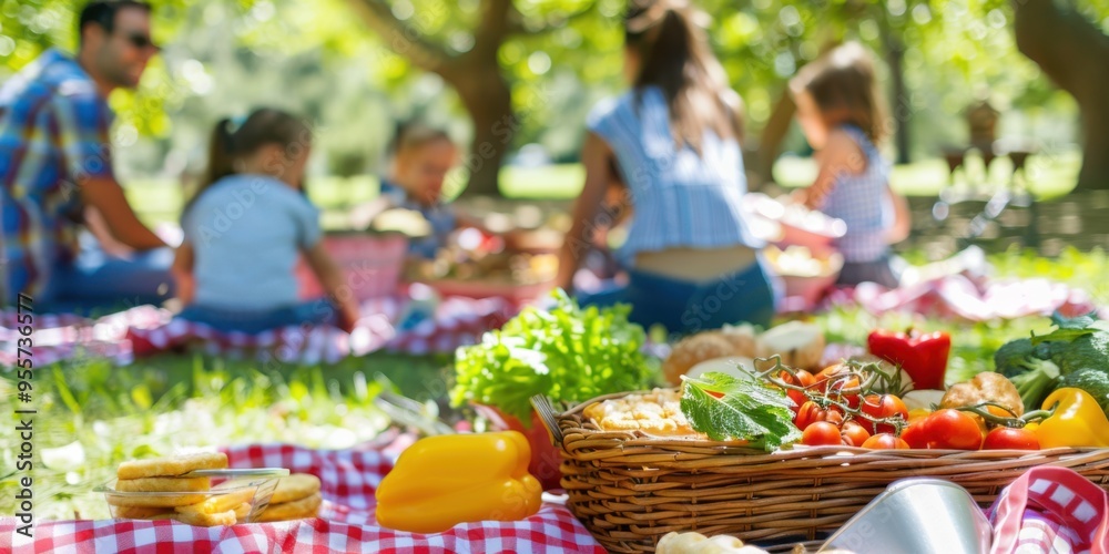 A real-life family enjoying a picnic in a local park, with a variety of picnic foods