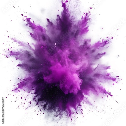 Purple powder explosion on white background