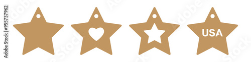Set of 4th of July patriotic gift tags with star shape. Vector templates for cutting