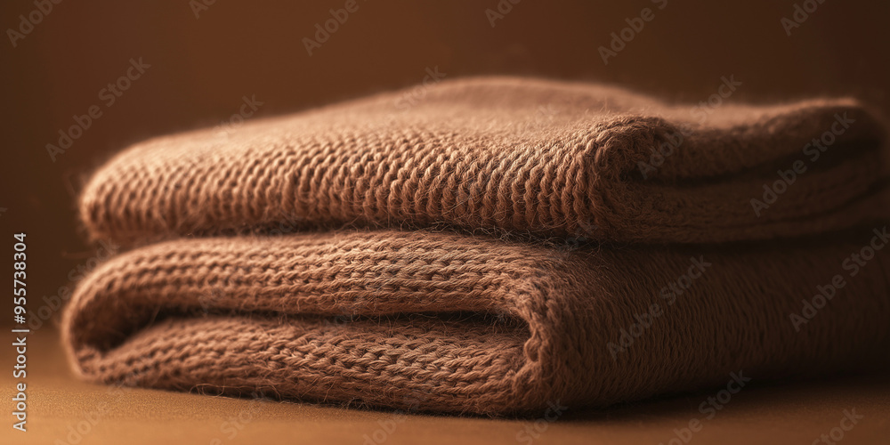 a folded woolen blanket with a soft, textured surface against an isolated dusty chocolate background a folded woolen blanket with a soft, textured surface against an isolated dusty chocolate background