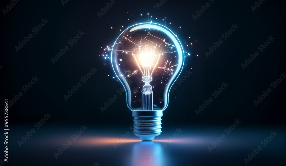 White holographic glowing lightbulb with copy space. White holographic glowing lightbulb with copy space.