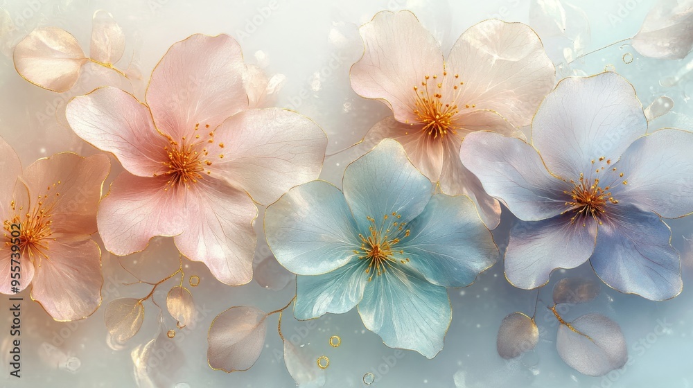 Delicate Pastel Flowers with Golden Accents Delicate Pastel Flowers with Golden Accents