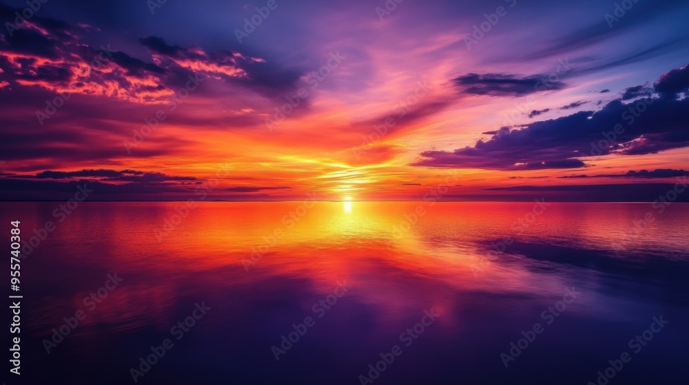 Dramatic sunset, with vibrant orange and purple hues in the sky Dramatic sunset, with vibrant orange and purple hues in the sky