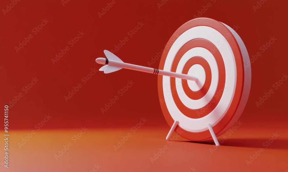 3D icon of a target with an arrow hitting the center on a red background 3D icon of a target with an arrow hitting the center on a red background