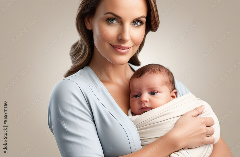 mum with a newborn baby, icon, copy space for text mum with a newborn baby, icon, copy space for text