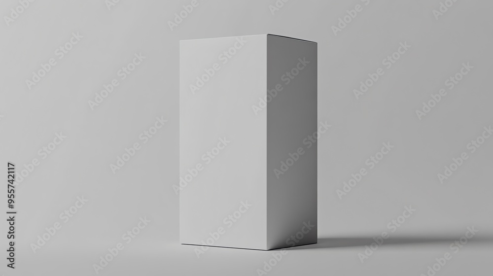 Tall, White Cardboard Box on a Gray Background