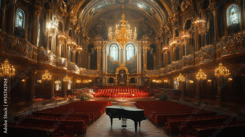 Obraz premium Grand Piano in a Golden Hall