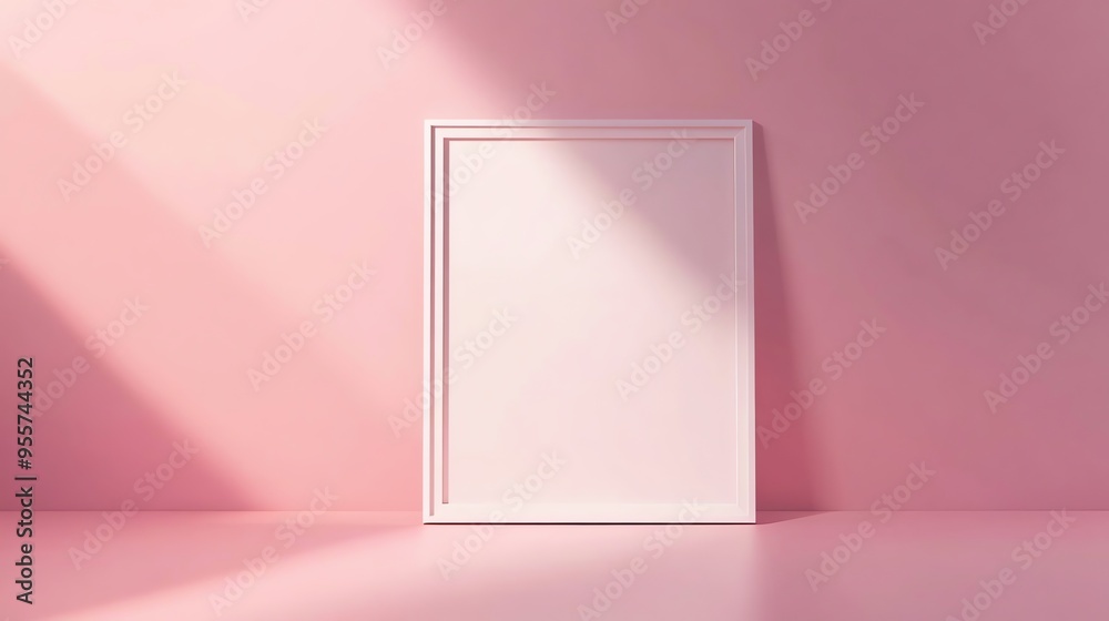 White Frame Against a Pink Wall with Sunlight White Frame Against a Pink Wall with Sunlight