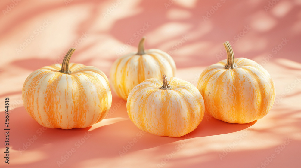 small and medium-sized pumpkins with smooth and slightly rough textures against an isolated coral background small and medium-sized pumpkins with smooth and slightly rough textures against an isolated coral background