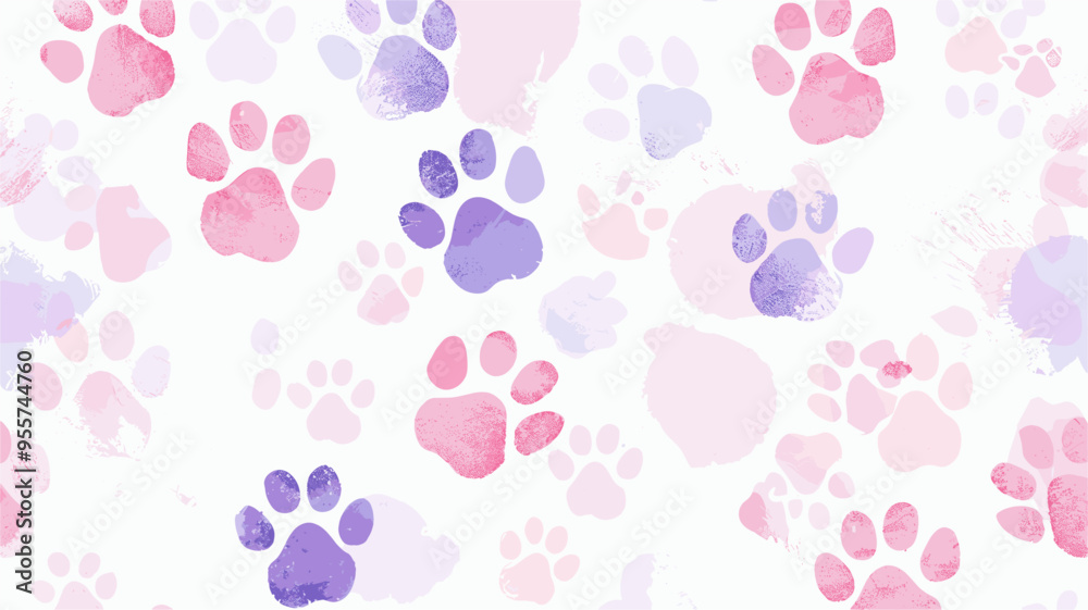 Paw print patterned background in pink and purple pastel tones