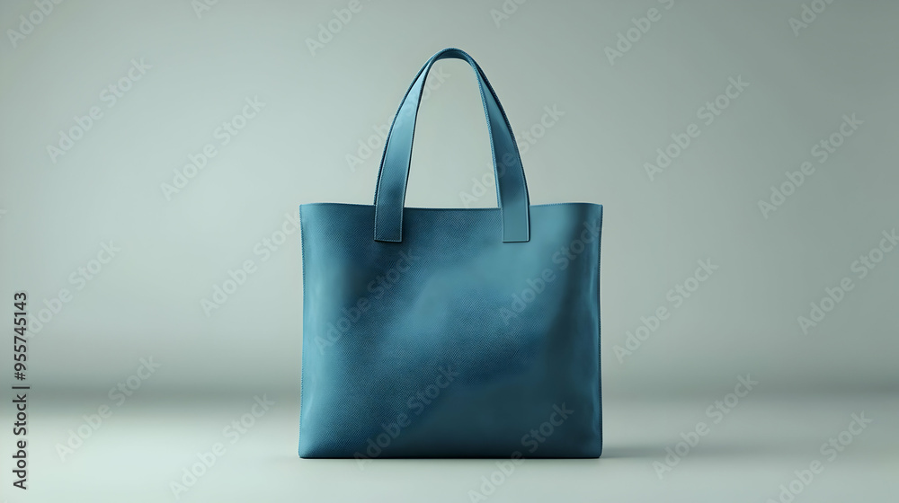 A stylish blue tote bag displayed against a neutral background. A stylish blue tote bag displayed against a neutral background.