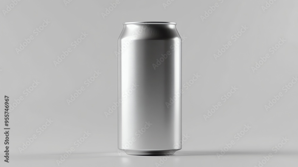 A Single Silver Aluminum Can Standing Against a Gray Background A Single Silver Aluminum Can Standing Against a Gray Background