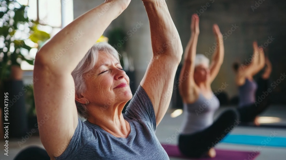 Fototapeta premium Senior Women Practicing Yoga in a Studio