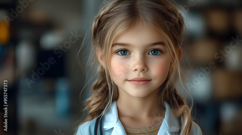 A young girl dressed as a doctor, showcasing innocence and aspiration.