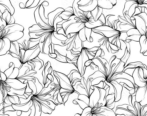 Wallpaper Mural Black and white flowers pattern. Flowers background. Abstract elegance pattern. Torontodigital.ca