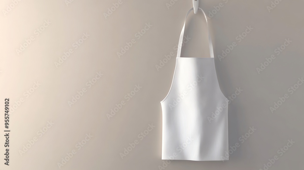 White Apron Hanging on a Hook Against a Beige Wall White Apron Hanging on a Hook Against a Beige Wall